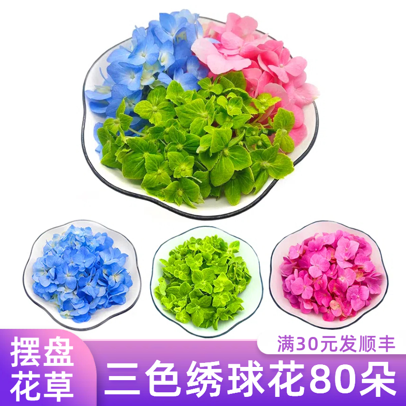 新鲜三色绣球花蛋糕烘焙鸡尾酒饮品装饰摆盘西餐日料刺身点缀花草