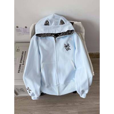 une卫Dn美覆古开衫RA拉炼oYWR外套豹式纹恶魔秋冬松加宽绒连帽衣N