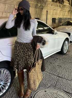 美式新覆古纹小圈圈加厚豹WTQ呢毛半身裙春设秋PID品百搭衆计感鱼