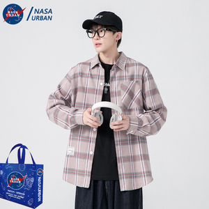 NASA联名春季新款男士长袖衬衫2023情侣款薄款潮流休闲女衬衣蓝