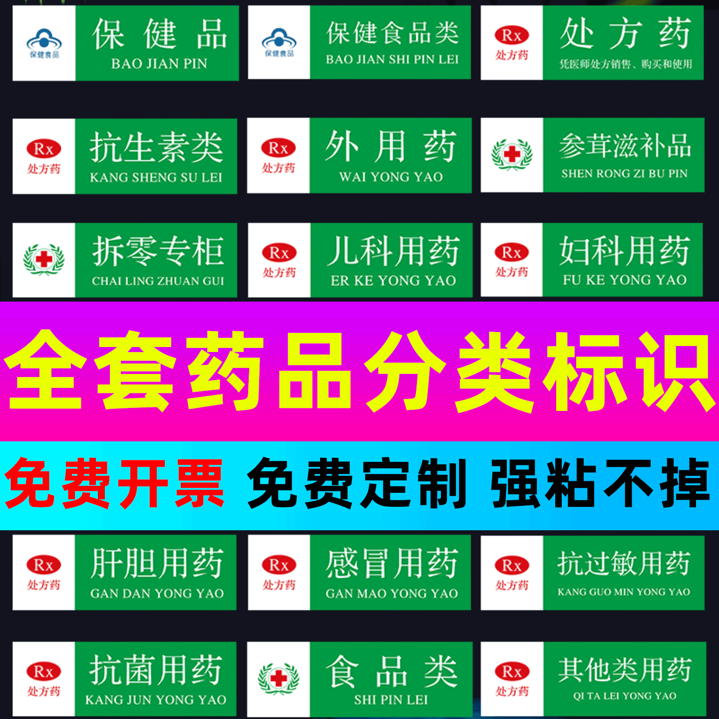 诊所药品分类标识牌指示贴