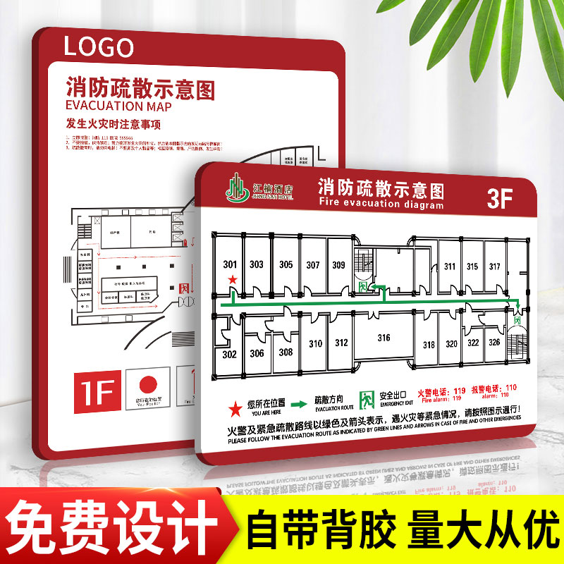 消防疏散示意图安全疏散指示牌