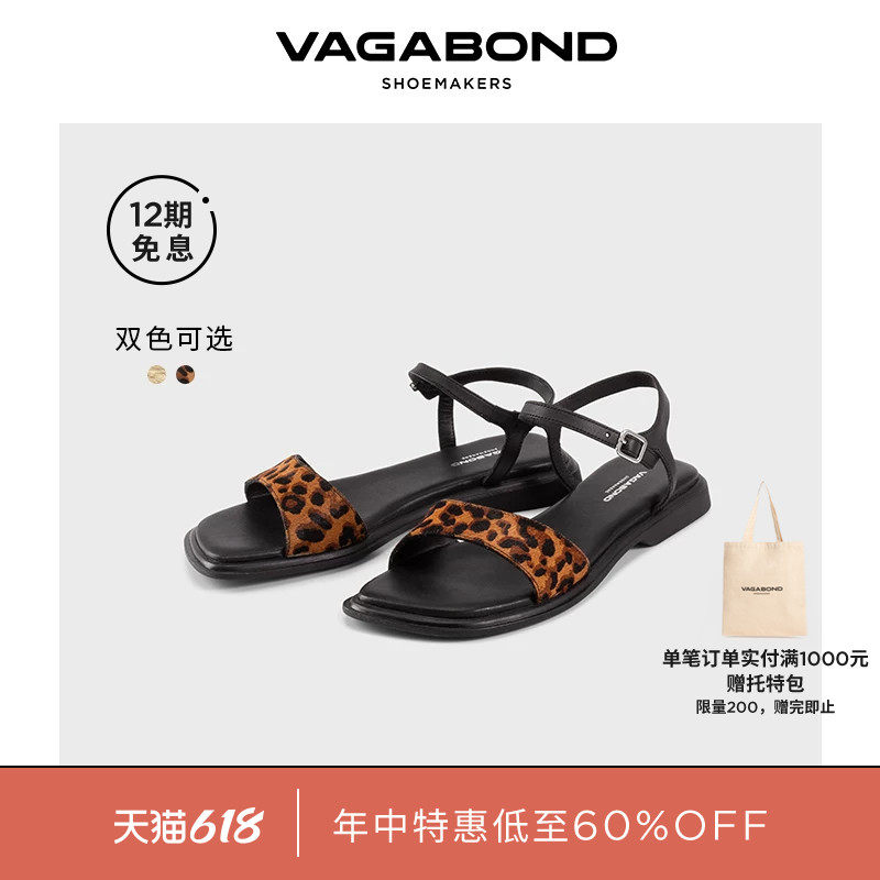 Vagabond IZZY女士羊皮牛皮低跟露趾凉鞋踝带凉鞋2025春夏系列