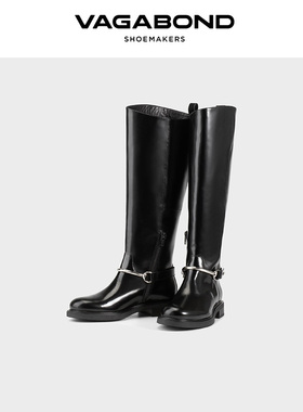 Vagabond FREYA女士牛皮圆头低跟马衔扣骑士靴长靴2025秋冬新品