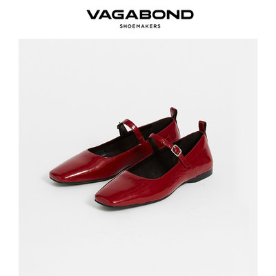 Vagabond芭蕾平底鞋牛皮方头黑红