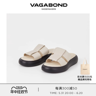 Vagabond BLENDA女士黑白羊皮平底凉拖一脚蹬2024春夏新品