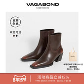 Vagabond ALINA女士牛皮尖头粗跟西部靴棕色短靴明星同款 2024秋冬