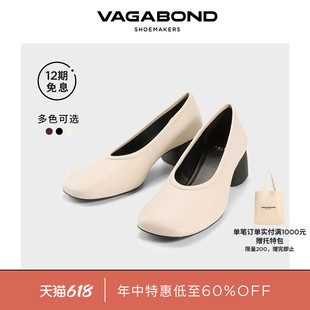 Vagabond LIVIA明星同款女士牛皮圆头粗跟高跟鞋复古单鞋2026春夏