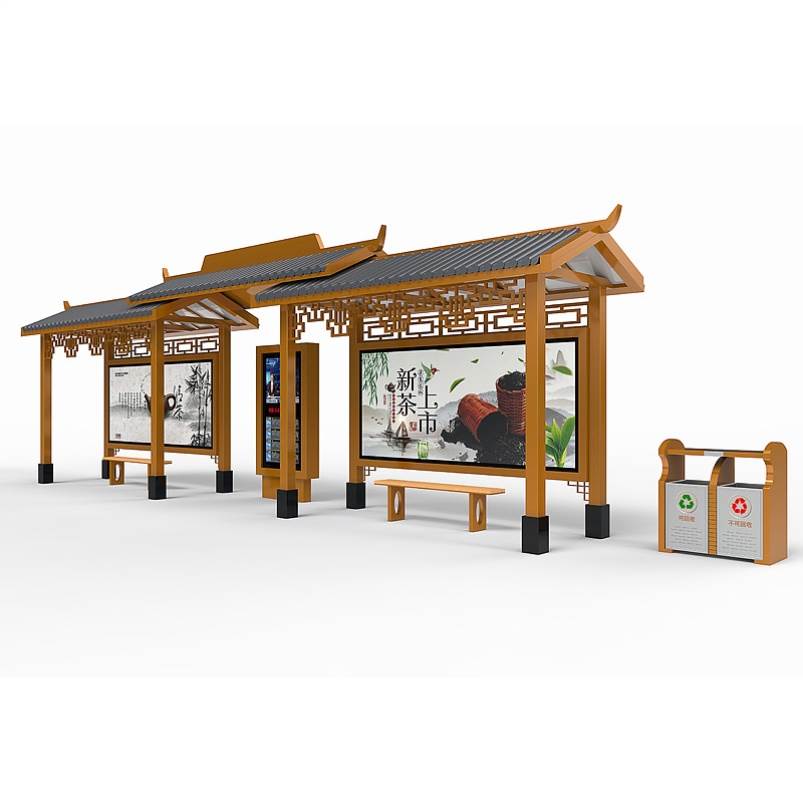候车亭户外仿古公交车站台生产厂家古风不锈钢定做农村仿古
