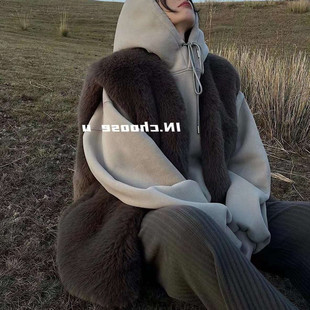 学生年轻2025秋冬新款仿皮草马甲卫衣外搭马夹仿兔毛背心女外套潮