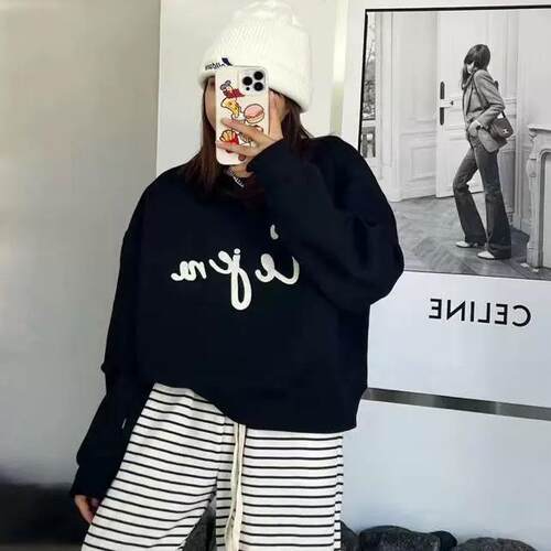 春秋款加厚短款女士卫衣潮牌刺绣款