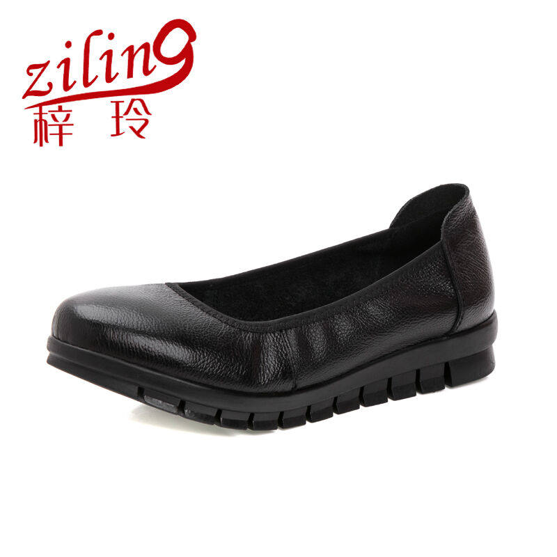 梓玲工作鞋女黑色平底皮鞋空姐酒店上班鞋春软底浅口职业工装面试