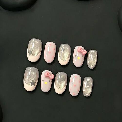 萌猫波点软咪美甲亮闪装