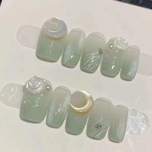 手工穿戴甲水冰月山茶花