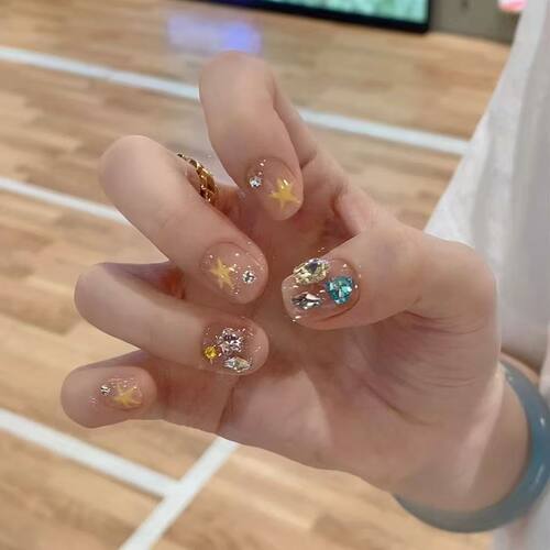 手工星星爆闪贴钻美甲甜