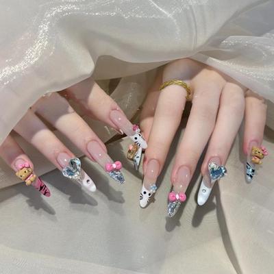 细狗美甲超长法式美甲手绘手工穿戴甲贴猫咪美甲可爱甜美美甲学生