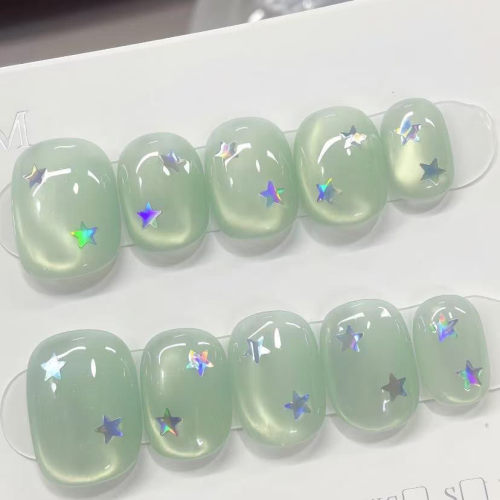 星空纯手工穿戴甲青色猫