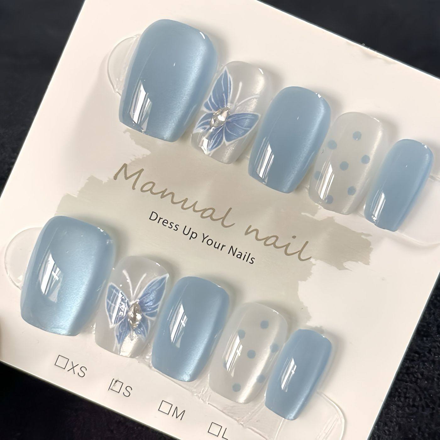 纯手工儿童穿戴甲女童美甲显白梦幻蝴蝶猫眼蓝色穿戴新款指甲美甲,彩妆/香水/美妆工具,美甲工具,淘宝优惠券,粉丝福利购,淘宝优惠卷