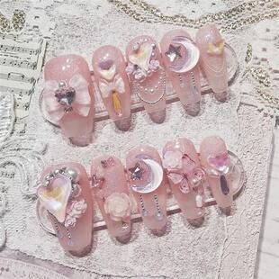 ZSS手工甲 温柔仙气少女堆钻美甲贴片假指甲贴穿戴甲片成品可拆卸