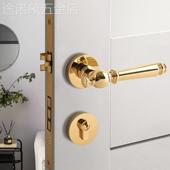 黄铜金色门锁室内卧室执手锁法式 静音磁吸房门锁分体锁纯铜门把手