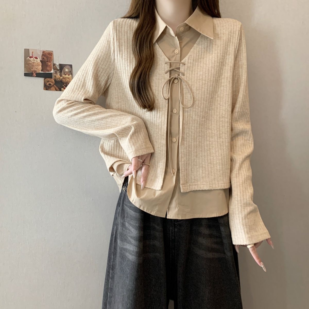 大码胖mm秋季新款假两件