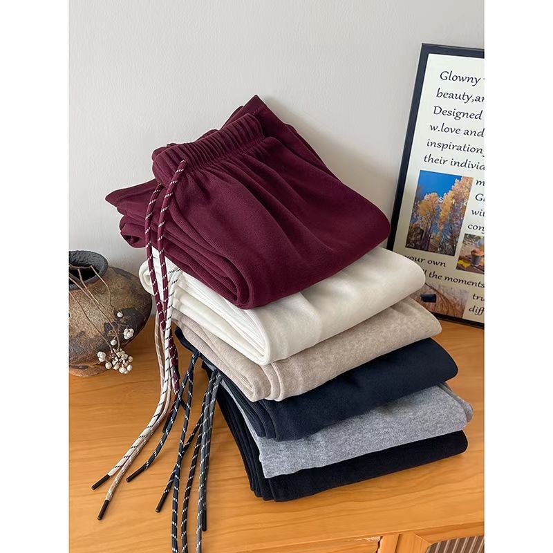 复古抽绳糯米绒磨毛阔腿