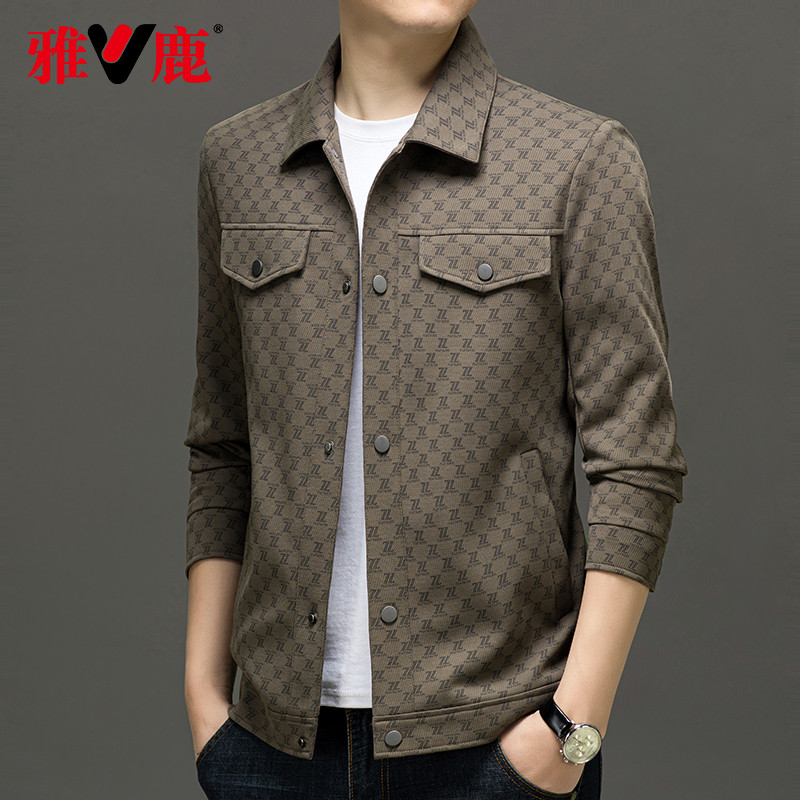 雅鹿时尚翻领印花夹克男2025春季新款潮流纹理轻商务易打理外套,男装,夹克,淘宝优惠券,粉丝福利购,淘宝优惠卷