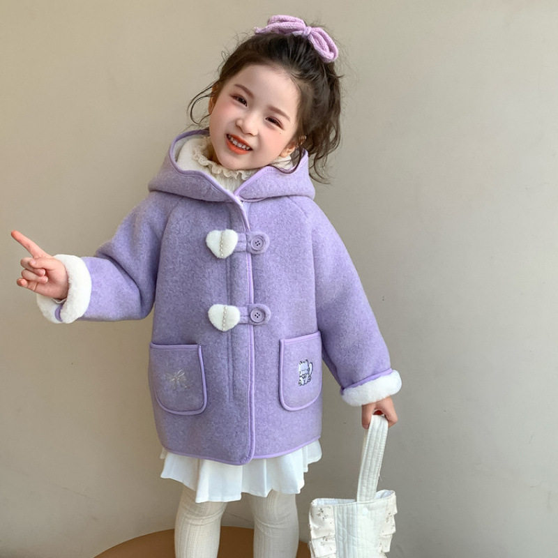 女童外套秋冬款洋气儿童中长款毛毛衣加绒加厚一体绒冬装连帽外套