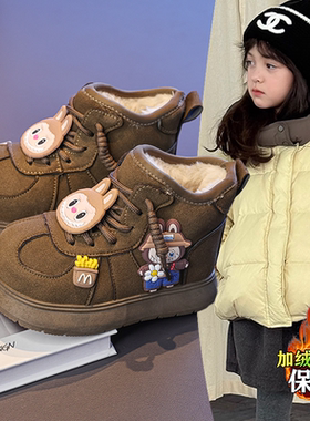 女童LABB一脚蹬2026秋冬新款大棉鞋加绒加厚保暖皮靴大头防滑卡通