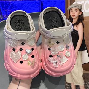 女童拖鞋2024爆款凉拖沙滩包头儿童中大童防滑夏天两穿外穿洞洞鞋
