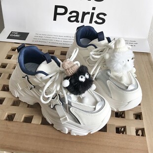 女童休闲鞋女款2026春秋新款百搭潮款学生毛球厚底老爹鞋运动鞋子