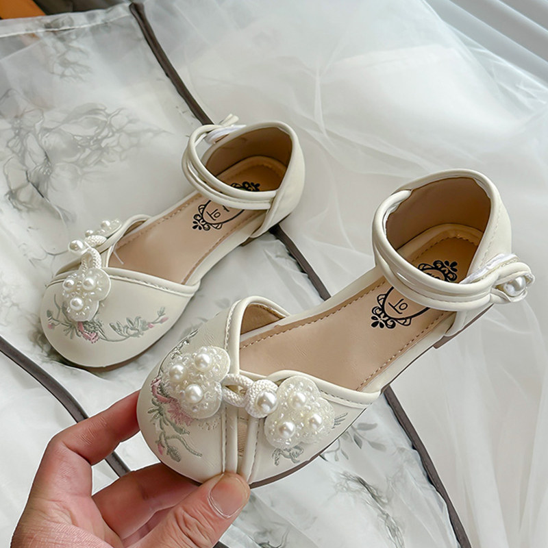 女童国风2025年夏季新款网纱镂空半凉鞋软底白色小中大童公主鞋潮