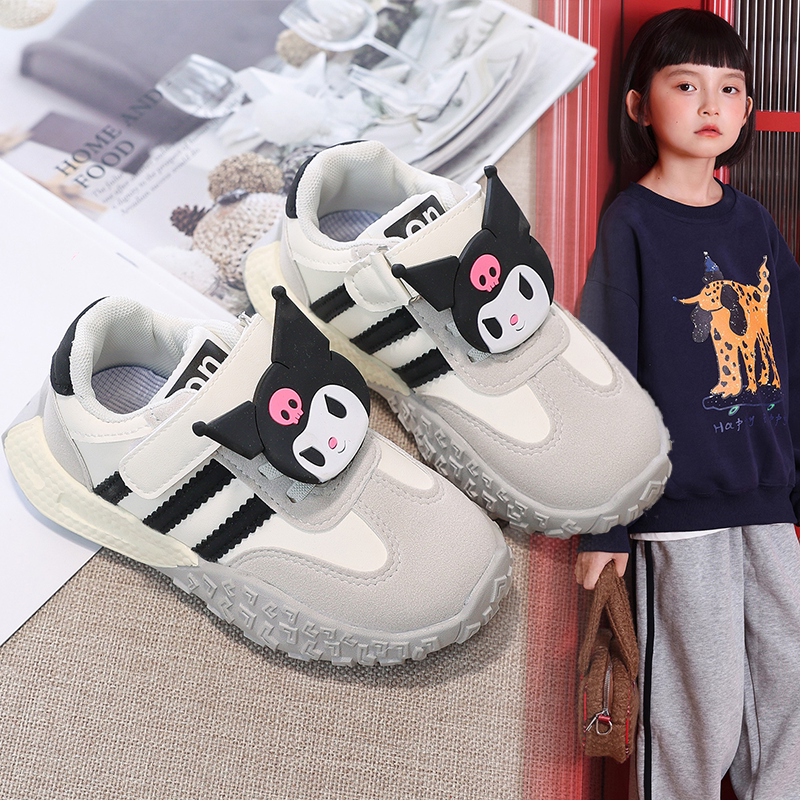 女童潮款简约库洛米装饰条纹阿甘鞋中大童女孩2026春秋新款休闲鞋