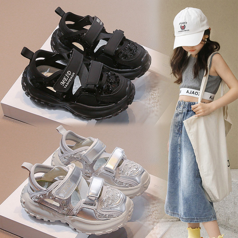 女童凉鞋公主2025夏季新款儿童运动中大童包头网面透气女孩单网鞋