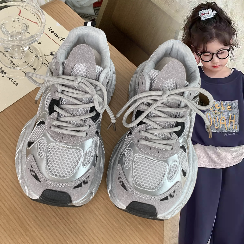 时尚潮酷厚底网面透气老爹鞋女童2026春秋新款小众设计日常休闲鞋