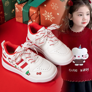 女童2026春秋新款百搭运动鞋红白撞色男童女童软底舒适儿童运动鞋