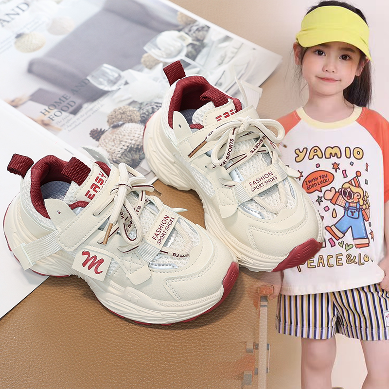 女童2026春秋新款透气老爹鞋小童拼色魔术贴厚底休闲户外运动潮鞋