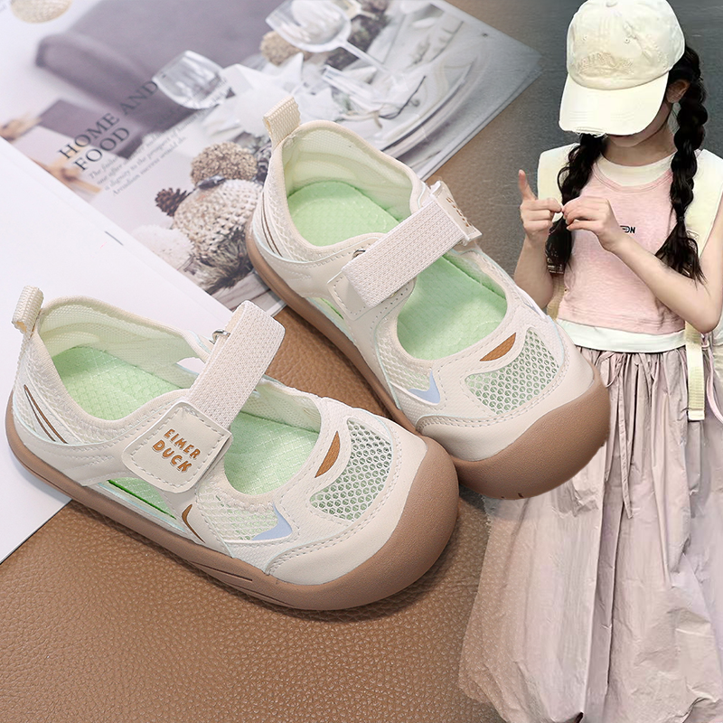 女童魔术贴夏季凉鞋2026新款儿童网面透气休闲运动鞋子舒适平底鞋