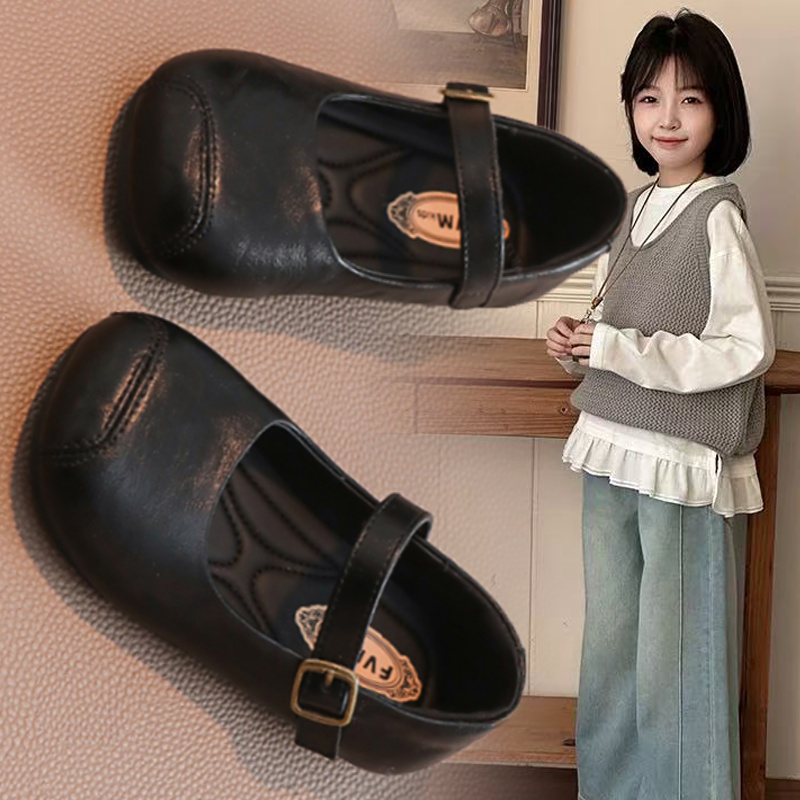 洋气公主鞋2026春秋新款女童鞋子软底轻便魔术贴纯色皮鞋子学院风
