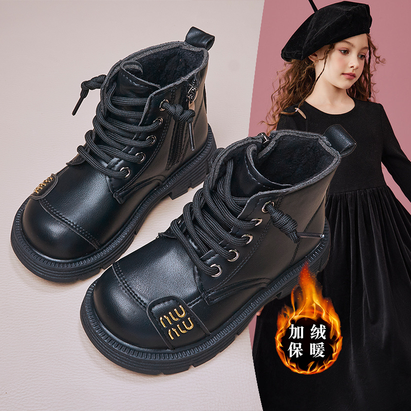 2025冬季新款女童马丁靴复古英伦风厚底加棉女童靴子儿童时尚短靴