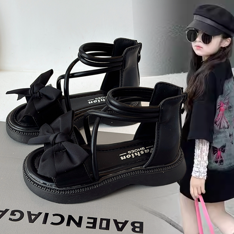 时尚简约百搭沙滩鞋子中大童女孩2026春夏新款蝴蝶结装饰韩系凉鞋