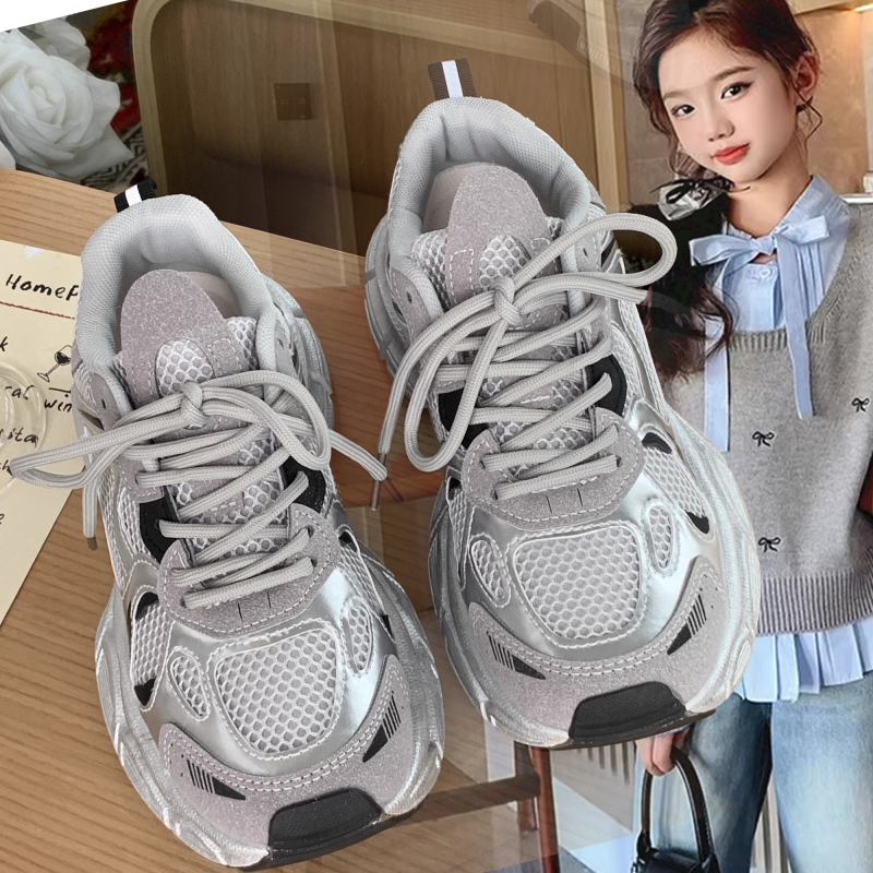 女童鞋子2025新款春秋款透气老爹鞋儿童运动鞋童鞋网面软底跑步鞋