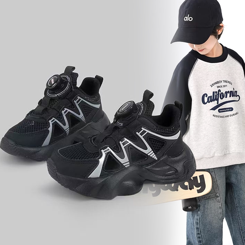 男童时尚潮酷2026春夏新款厚底镂空透气老爹鞋儿童小众设计运动鞋