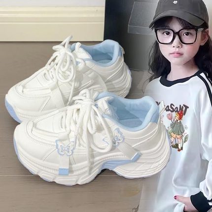 儿童白蓝蝴蝶老爹鞋女童2026春季新款时尚百搭学生鞋子厚底运动鞋
