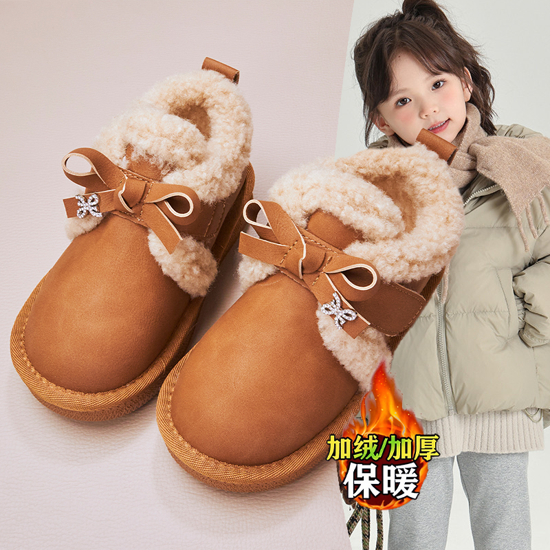 2025年秋冬新款女童复古洋气爆款软底休闲家居鞋加绒舒适保暖棉鞋