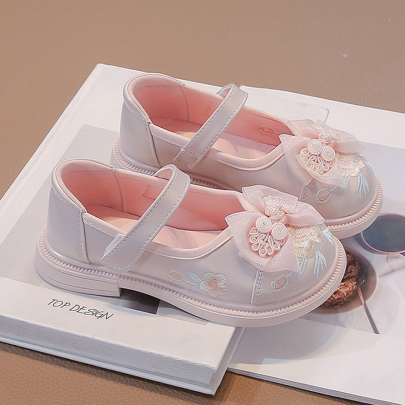 女童2025春季新款汉服鞋小童单鞋软底国风鞋小皮鞋宝宝蝴蝶结鞋子