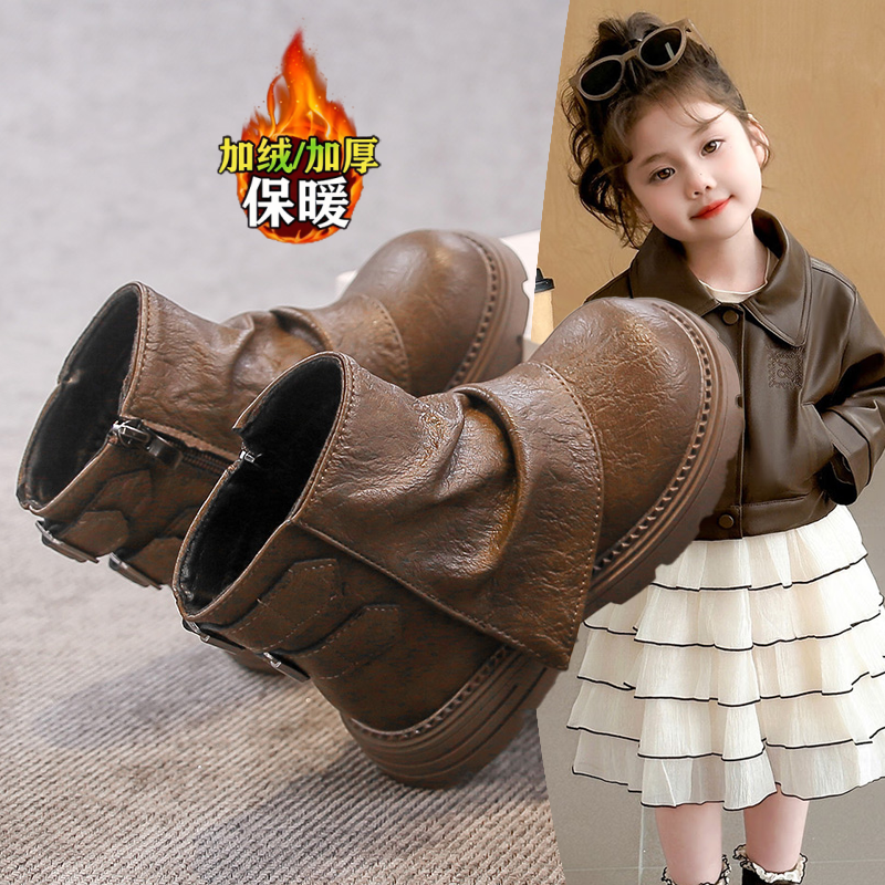 2025秋冬新款女童时尚舒适小皮靴防滑耐磨保暖时尚潮酷复古马丁靴