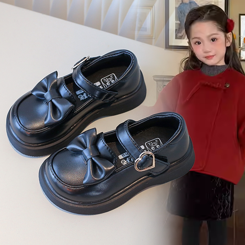 小童宝宝蝴蝶结洋气公主鞋女童2026春秋新款魔术贴软底百搭小皮鞋