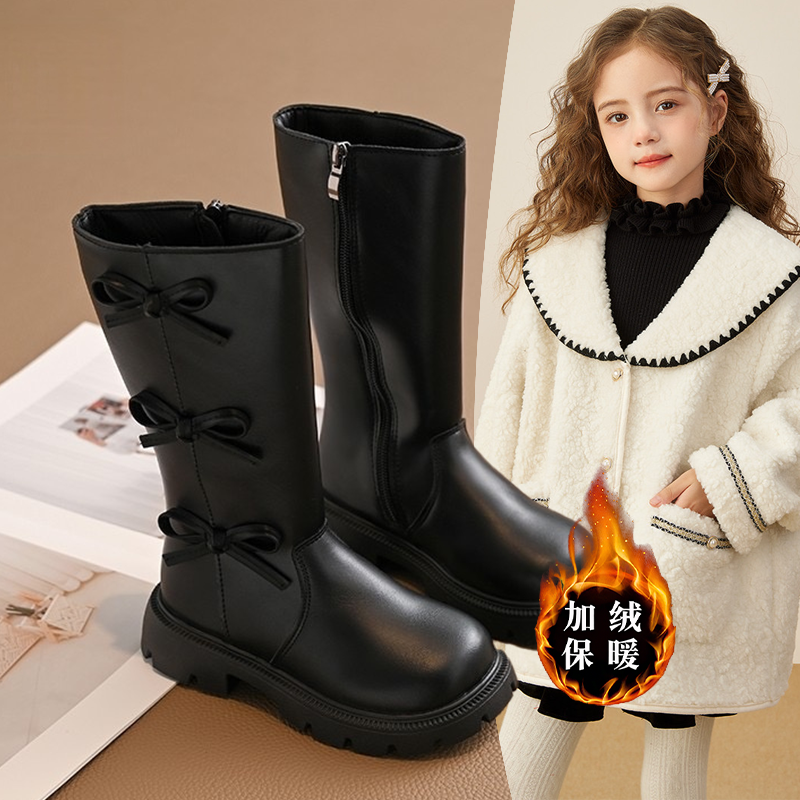 女童高帮韩系时尚洋气长筒靴2025年冬款软底舒适保暖棉靴百搭爆款