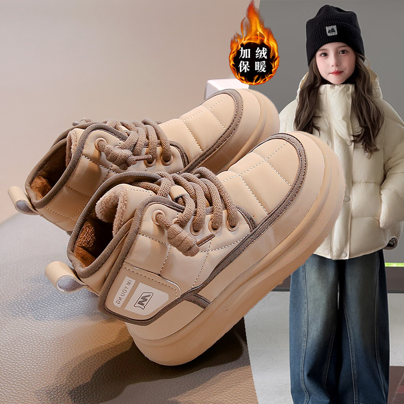 女童2025户外加绒皮靴魔术贴保暖雪地靴舒适防滑耐磨厚底秋冬潮款